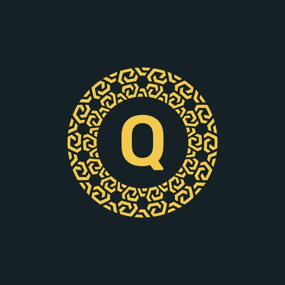 ornamental inicial letra q circulo emblema marco logo vector