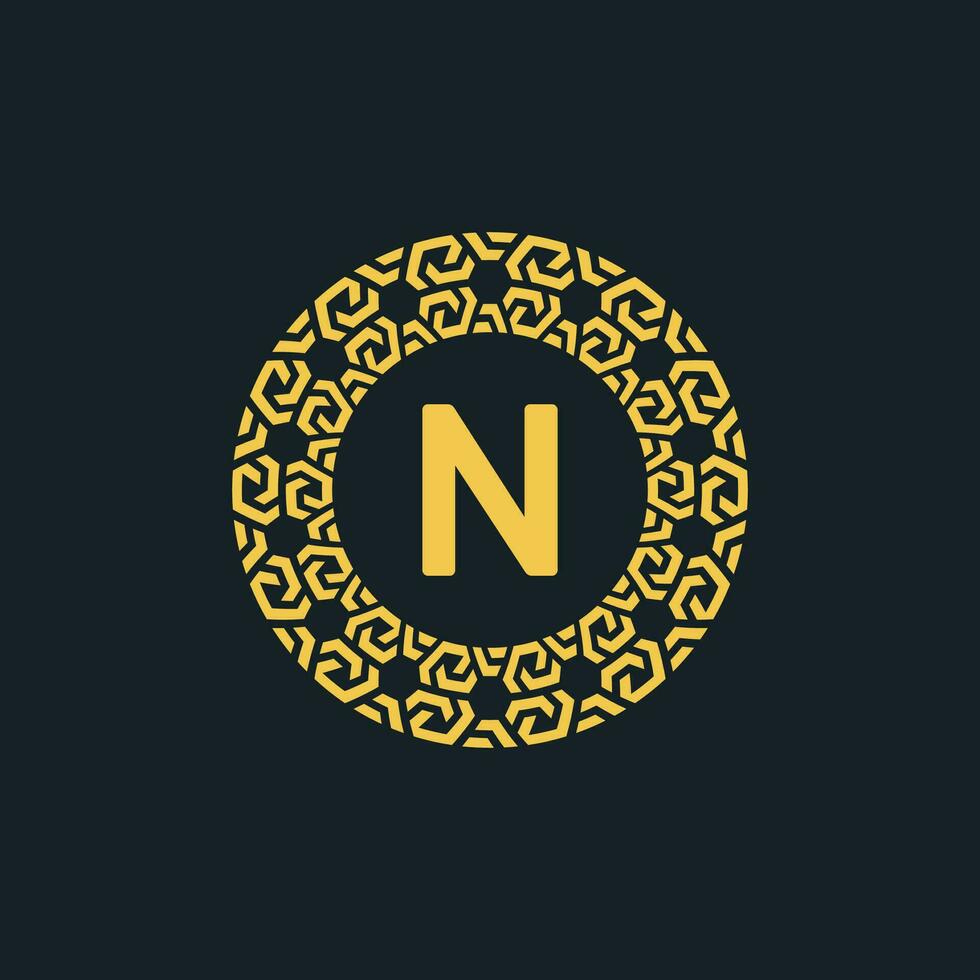 Ornamental initial letter N circle emblem frame logo vector
