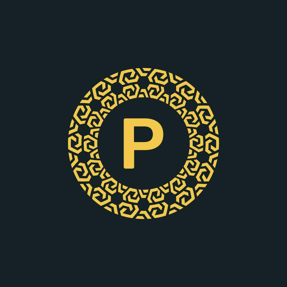 Ornamental initial letter P circle emblem frame logo vector