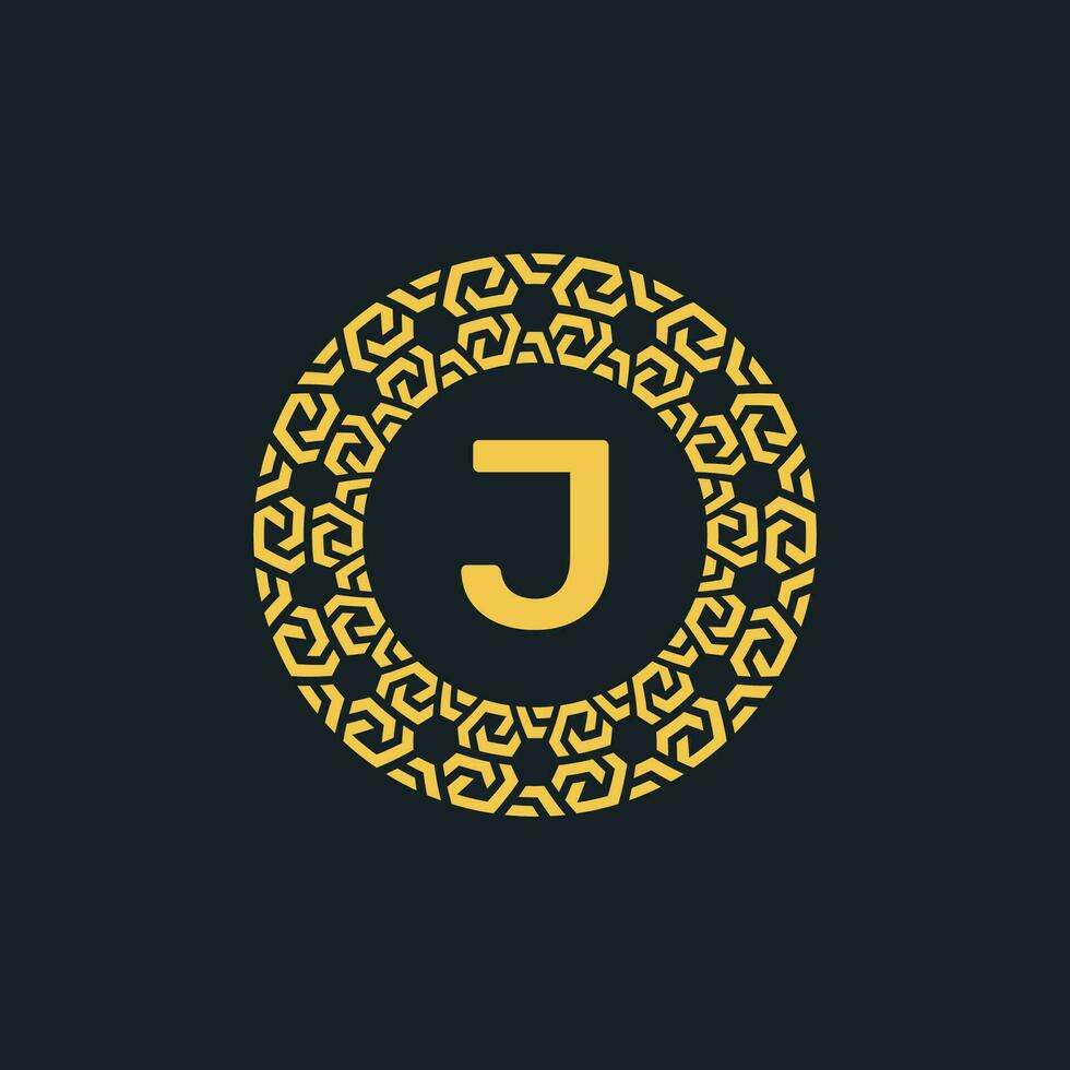 Ornamental initial letter J circle emblem frame logo vector