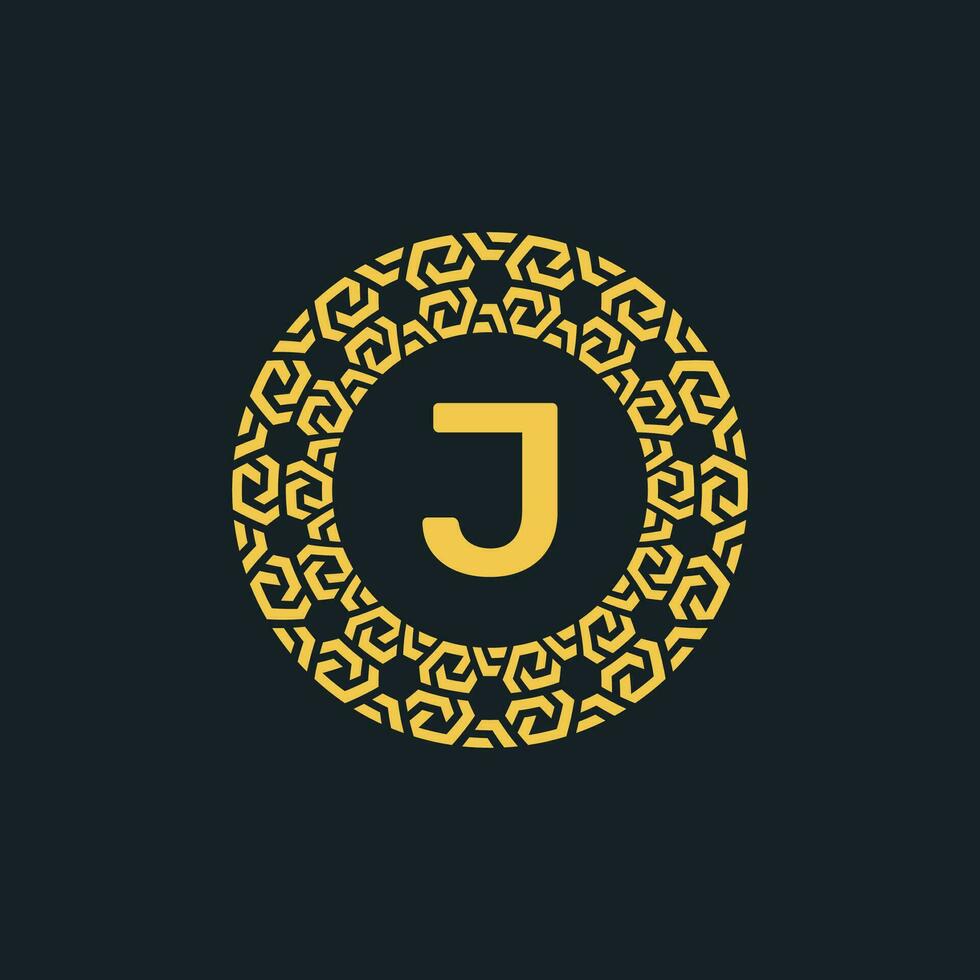 ornamental inicial letra j circulo emblema marco logo vector