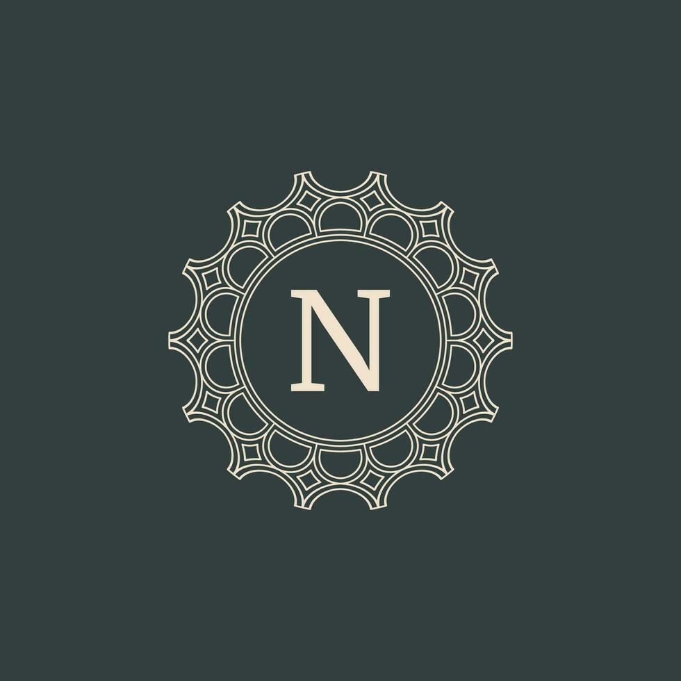 elegant letter N ornamental floral circle frame border logo vector