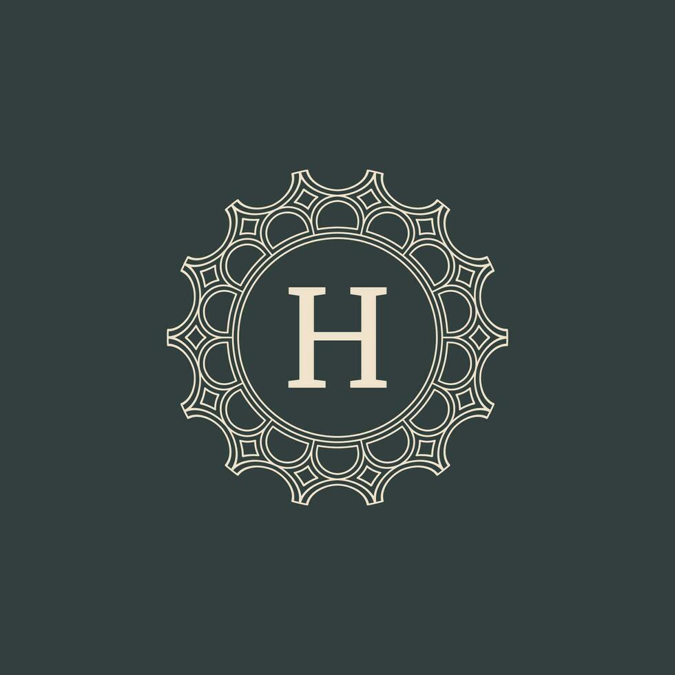 elegant letter H ornamental floral circle frame border logo vector