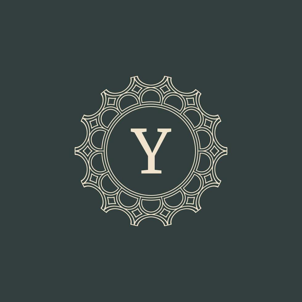 elegant letter Y ornamental floral circle frame border logo vector