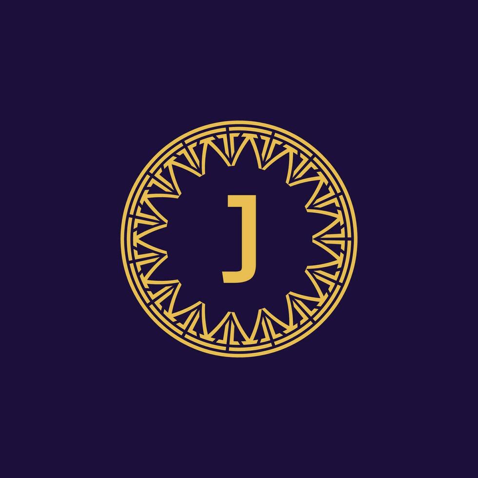 initial letter J ornamental emblem frame circle pattern logo vector