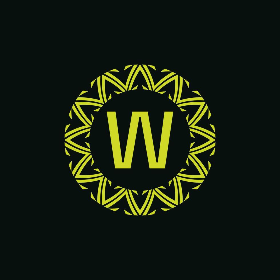 initial letter W ornamental emblem frame circle pattern logo vector