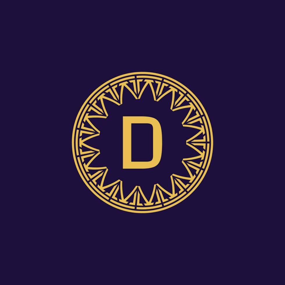 initial letter D ornamental emblem frame circle pattern logo vector