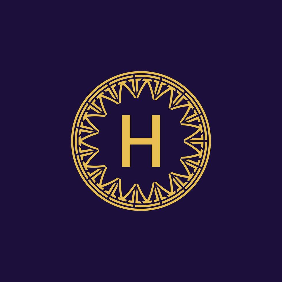 initial letter H ornamental emblem frame circle pattern logo vector