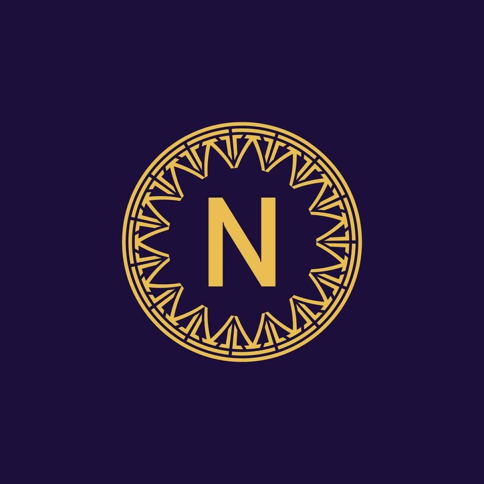 initial letter N ornamental emblem frame circle pattern logo vector