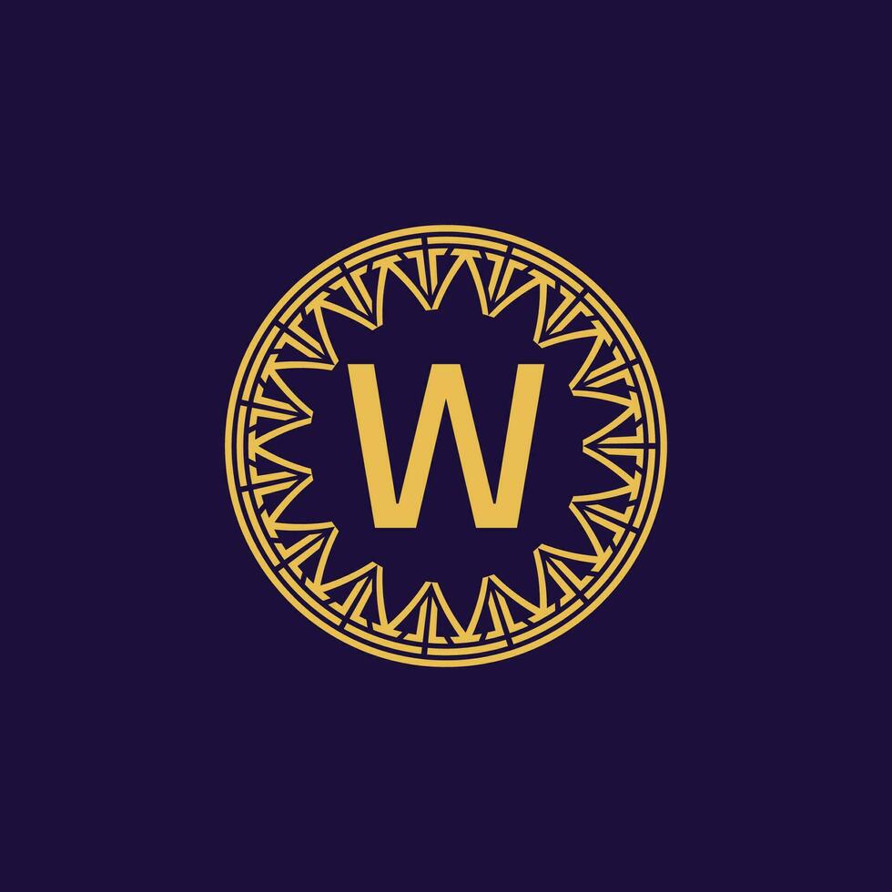initial letter W ornamental emblem frame circle pattern logo vector