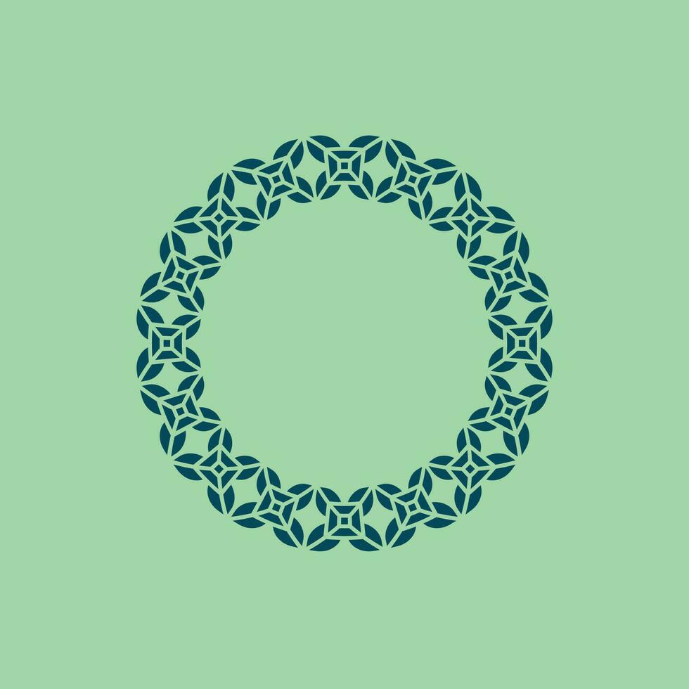 luxury elegant green circle leaves pattern frame vector