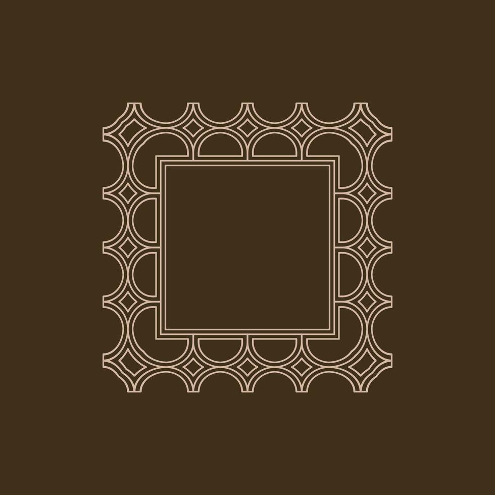 luxury elegant brown square lines pattern frame vector