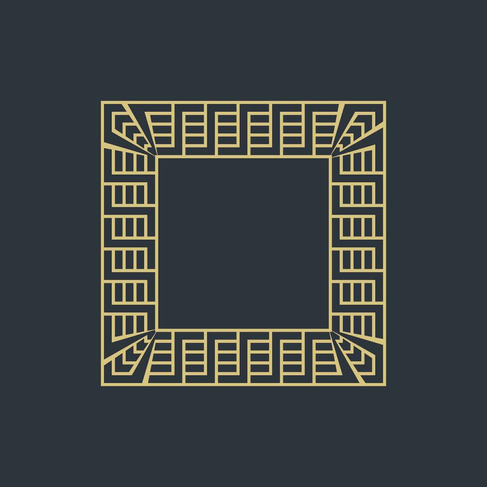 luxury elegant grey gold square tribe pattern frame vector