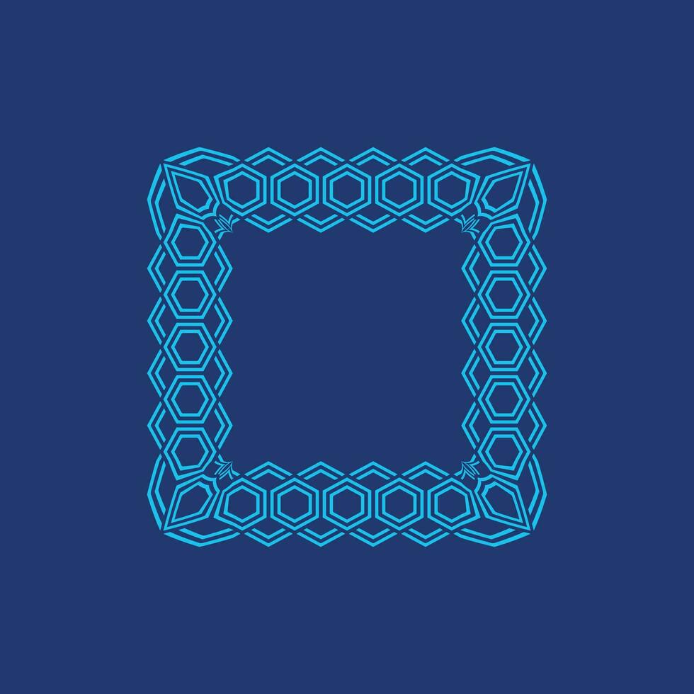 luxury elegant blue square hexagon pattern frame vector