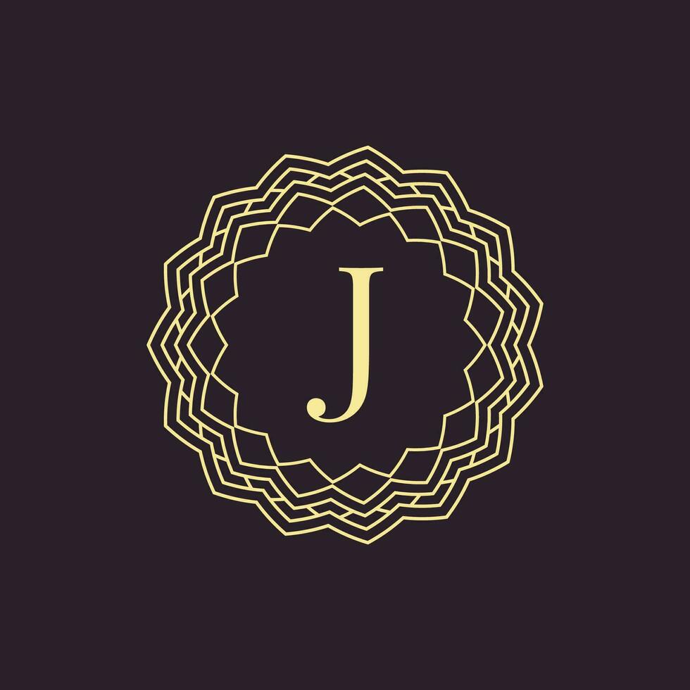 initial letter J ornamental border alphabet circle emblem badge logo vector