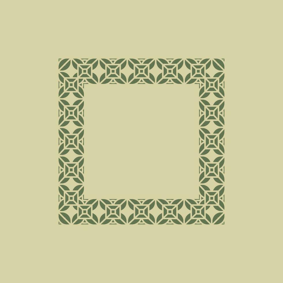 luxury elegant olive green square leaves pattern frame vector
