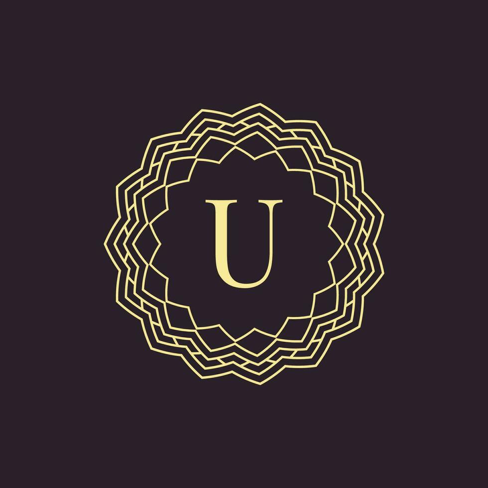 initial letter U ornamental border alphabet circle emblem badge logo vector