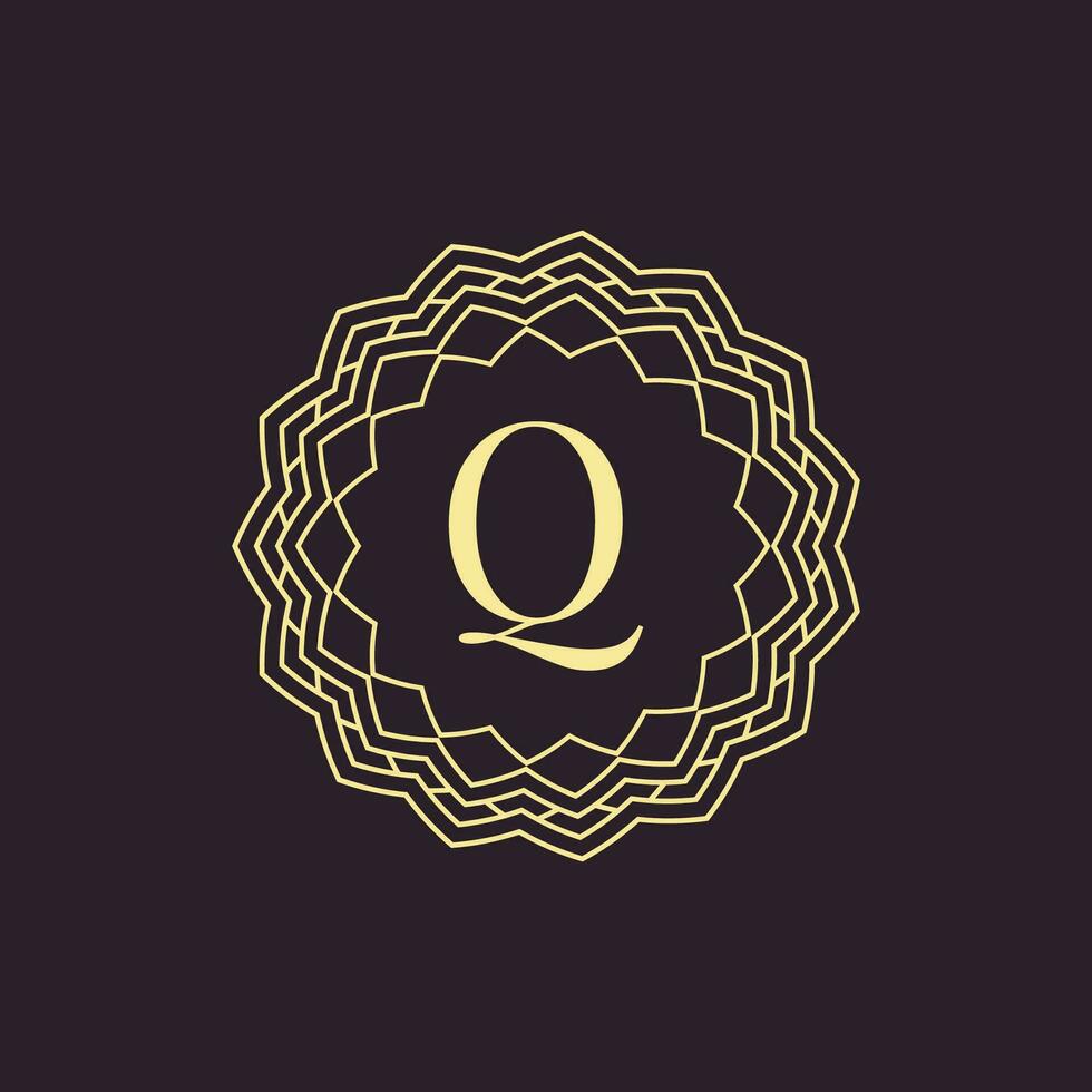 initial letter Q ornamental border alphabet circle emblem badge logo vector