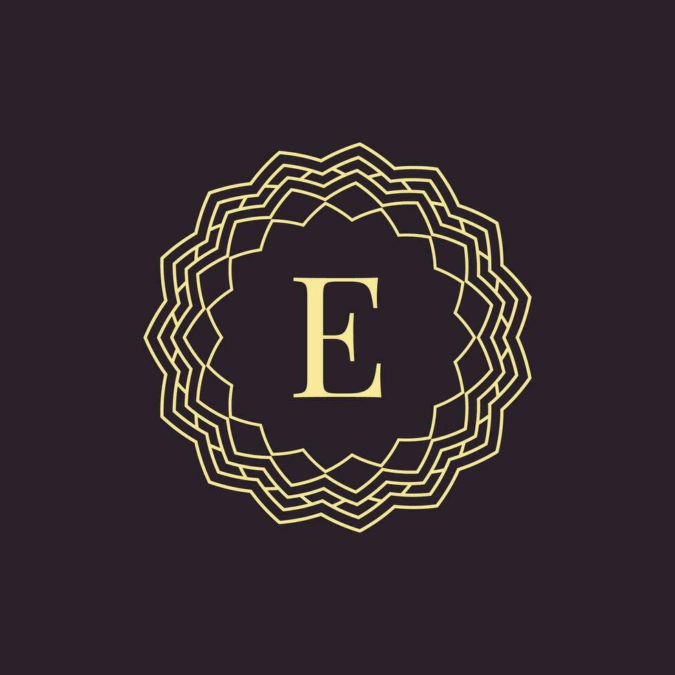 initial letter E ornamental border alphabet circle emblem badge logo vector