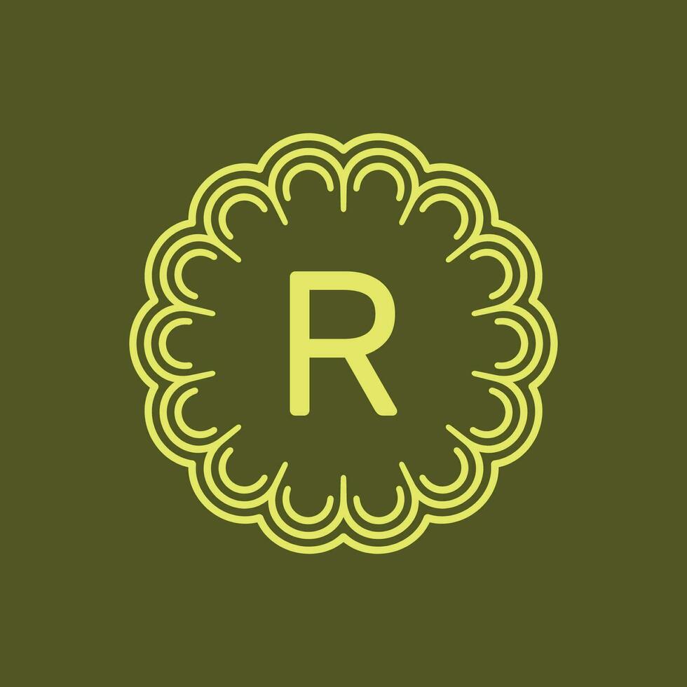 initial letter R floral alphabet circle emblem badge logo vector