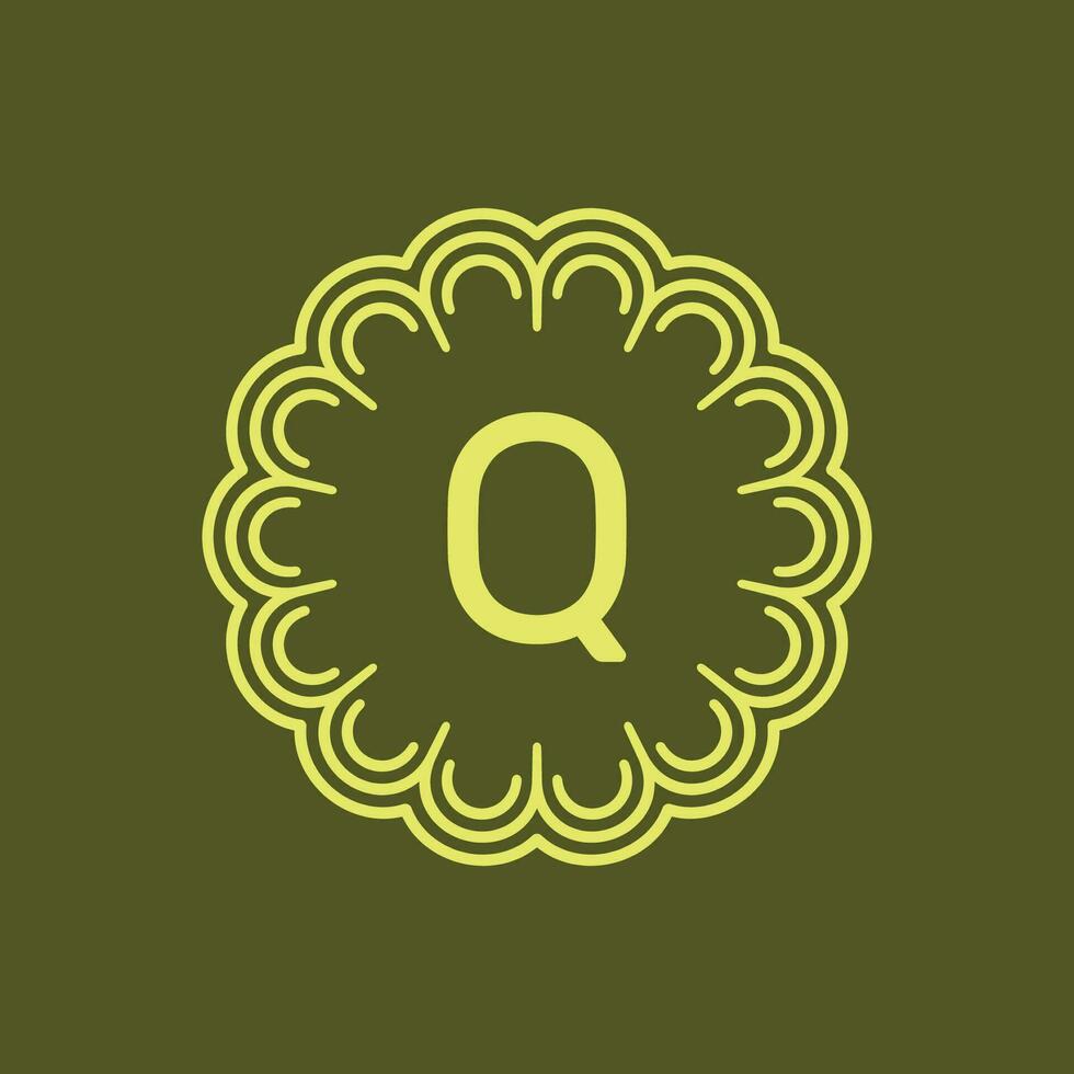 initial letter Q floral alphabet circle emblem badge logo vector
