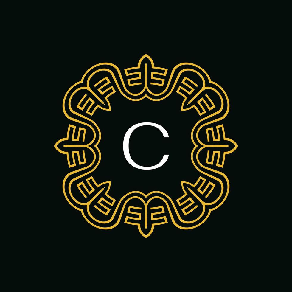 initial letter C ornamental emblem frame circle pattern logo vector