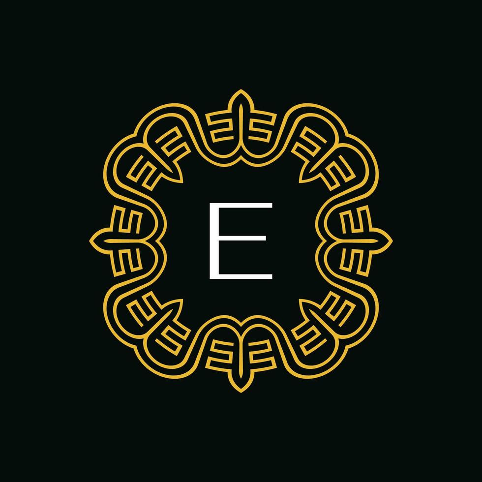 initial letter E ornamental emblem frame circle pattern logo vector