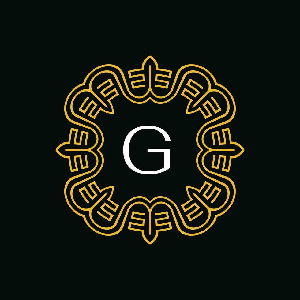 initial letter G ornamental emblem frame circle pattern logo vector