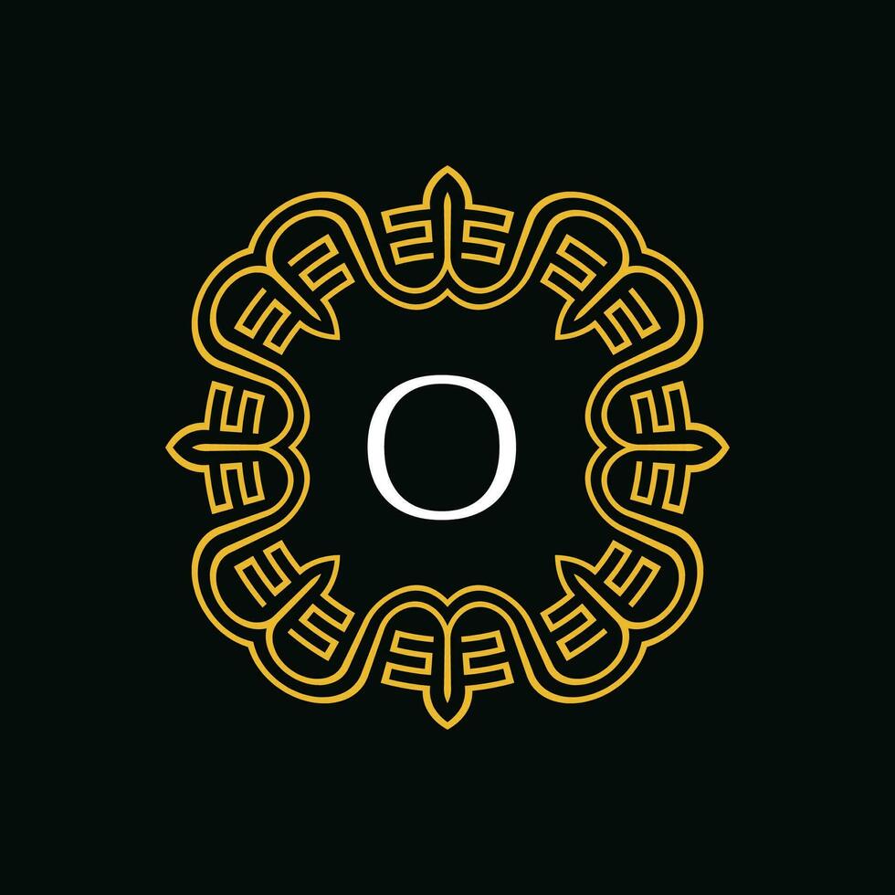 initial letter O ornamental emblem frame circle pattern logo vector
