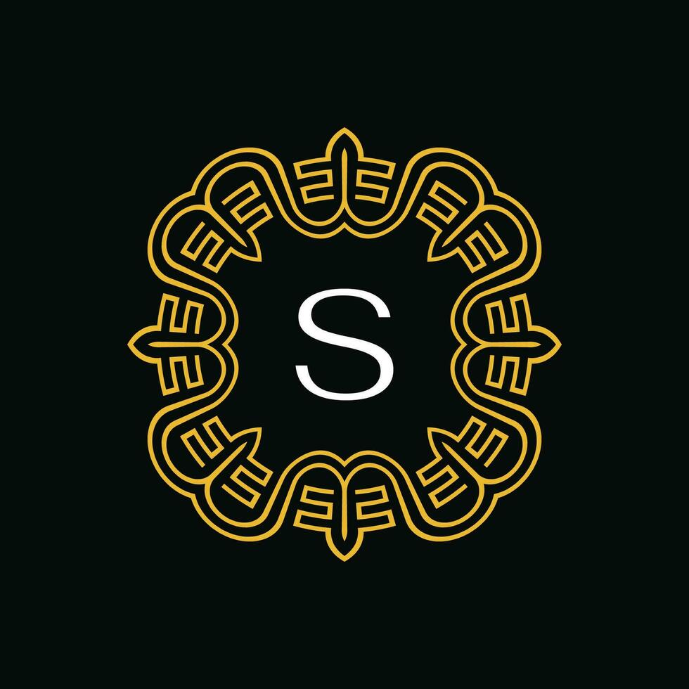 initial letter S ornamental emblem frame circle pattern logo vector