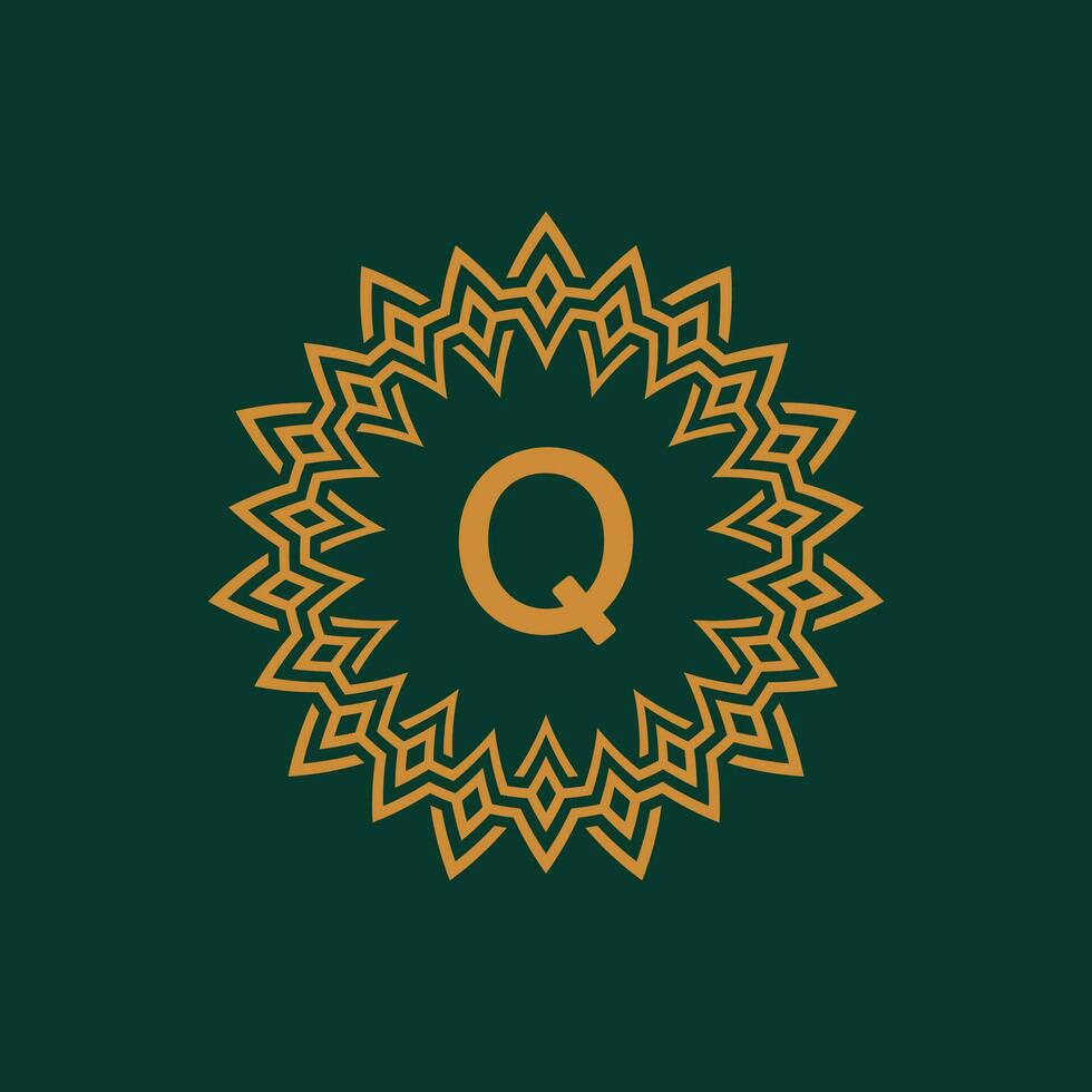 initial letter Q ornamental emblem frame circle pattern logo vector