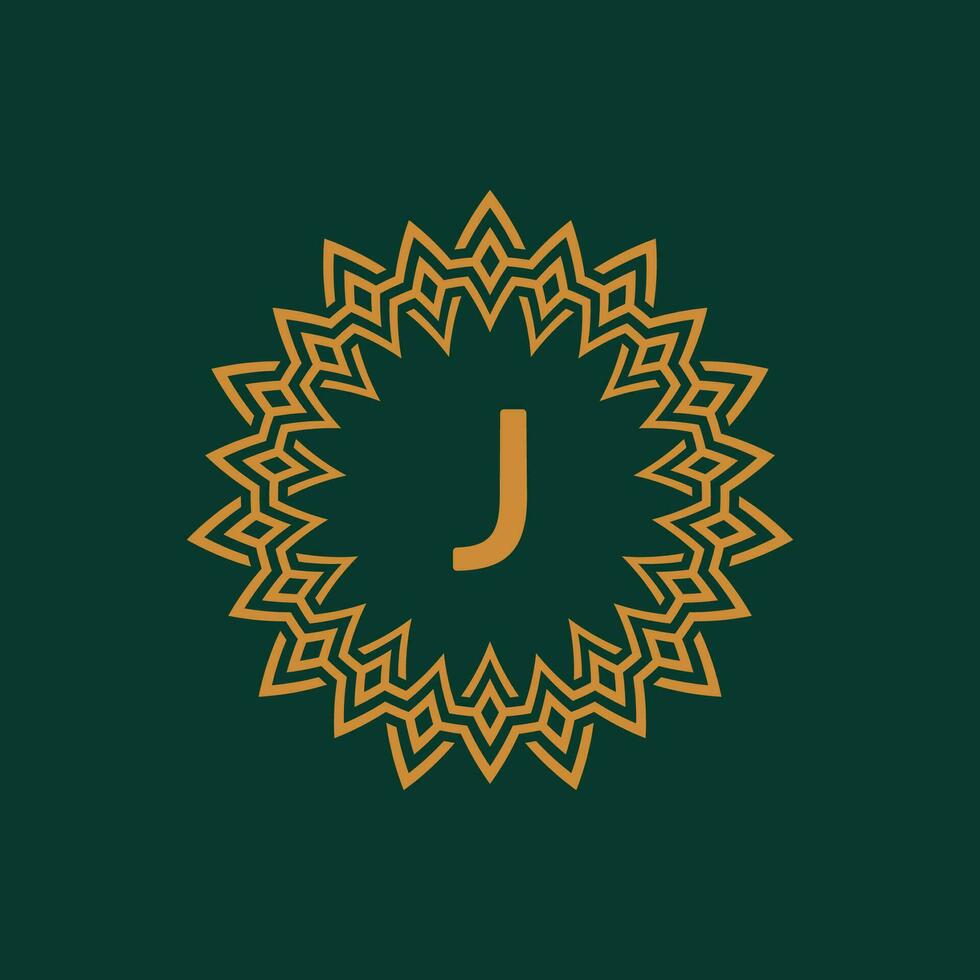 initial letter J ornamental emblem frame circle pattern logo vector