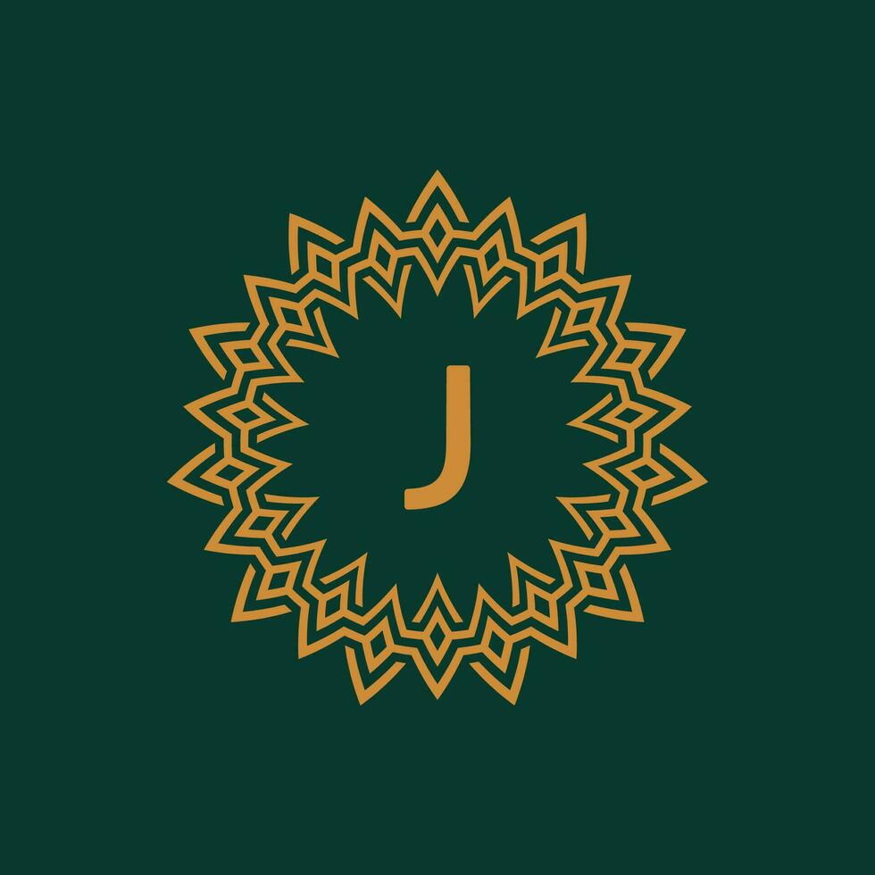 initial letter J ornamental emblem frame circle pattern logo vector