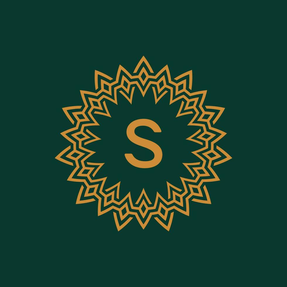 initial letter S ornamental emblem frame circle pattern logo vector