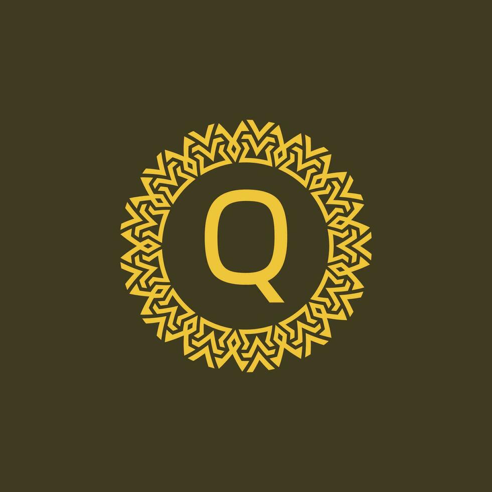 Modern emblem initial letter Q ornamental tribe pattern circular logo vector