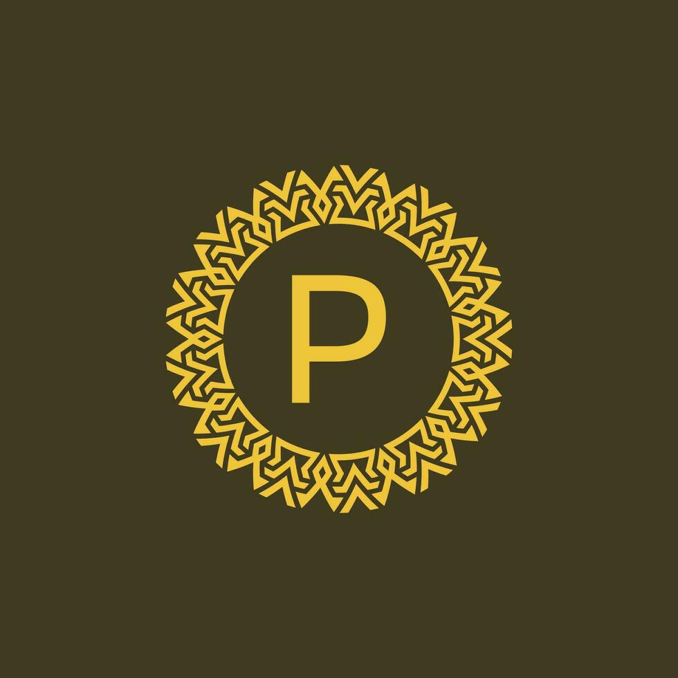 Modern emblem initial letter P ornamental tribe pattern circular logo vector
