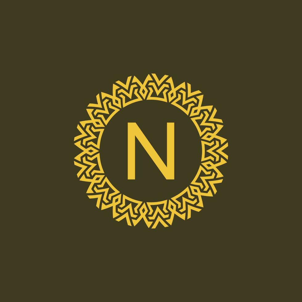 Modern emblem initial letter N ornamental tribe pattern circular logo vector