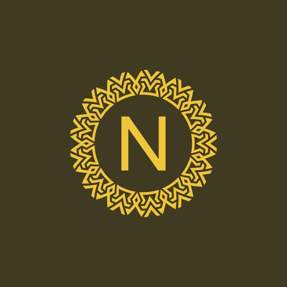 Modern emblem initial letter N ornamental tribe pattern circular logo vector