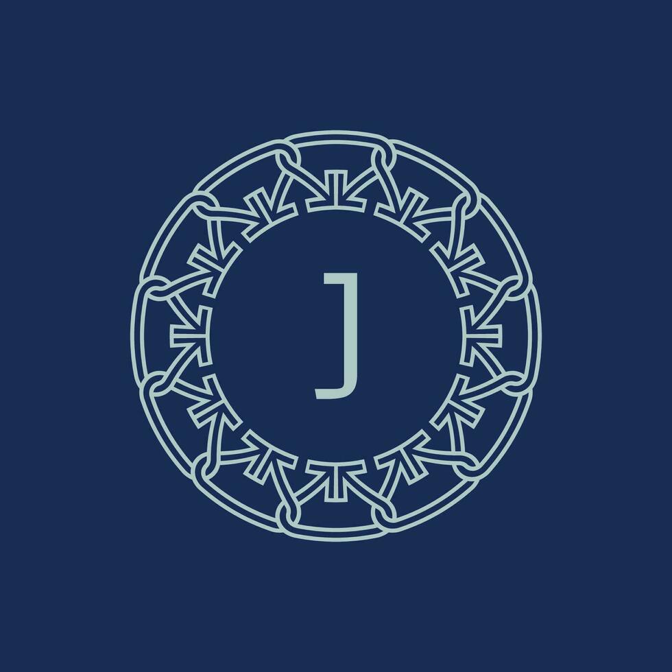 Modern emblem initial letter J ornamental tribe pattern circular logo vector