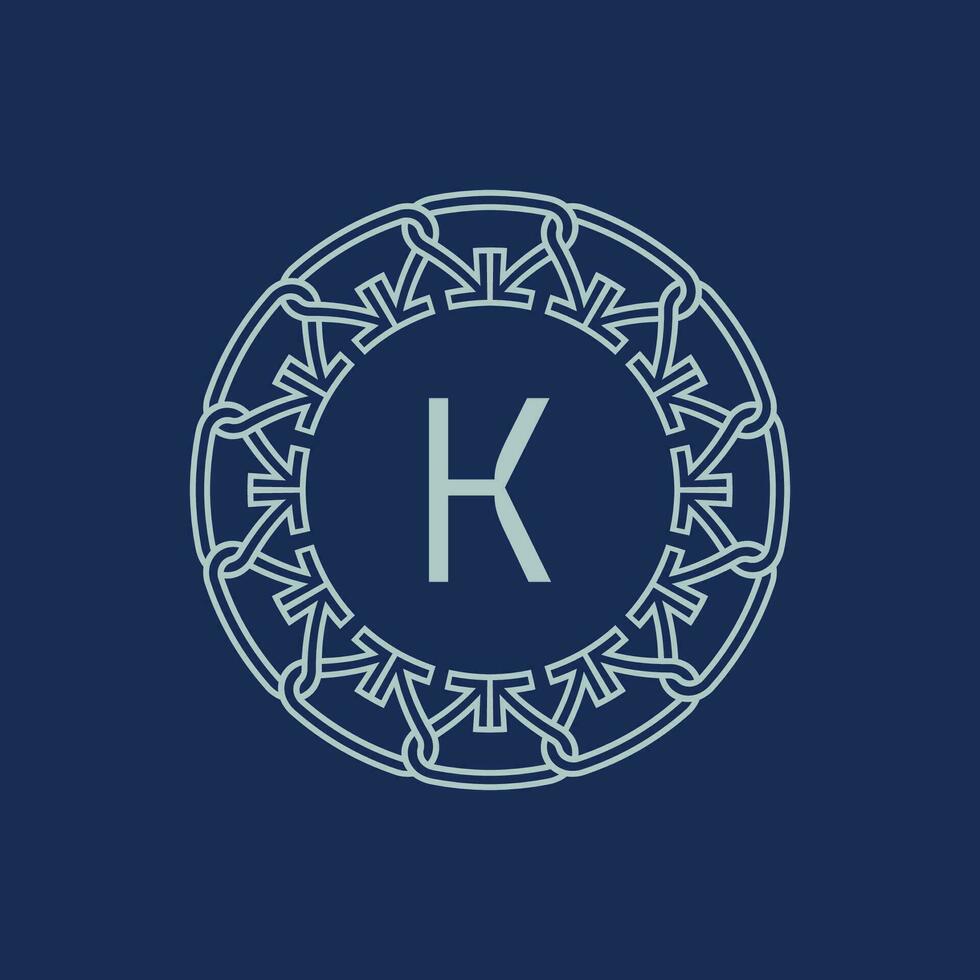 Modern emblem initial letter K ornamental tribe pattern circular logo vector