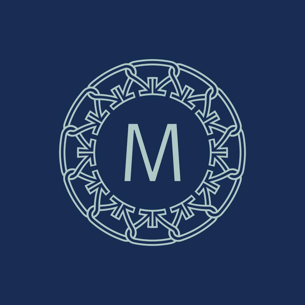 Modern emblem initial letter M ornamental tribe pattern circular logo vector