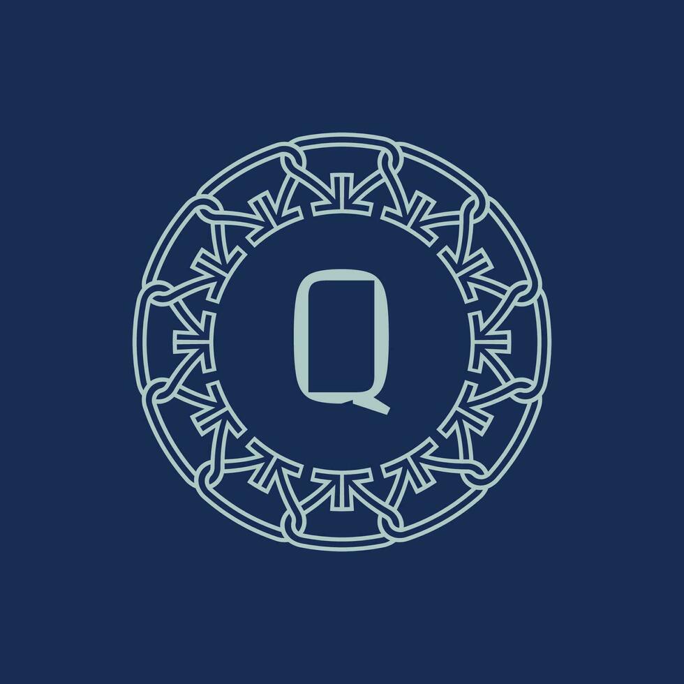 Modern emblem initial letter Q ornamental tribe pattern circular logo vector
