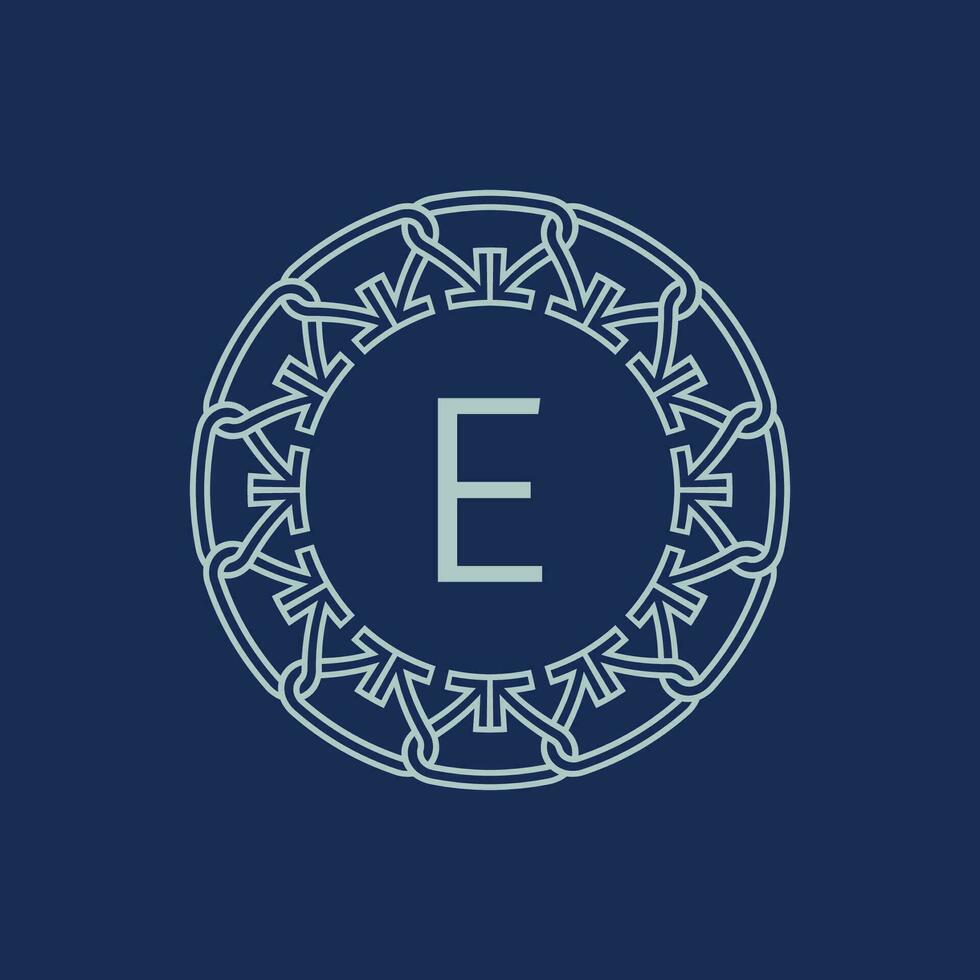 Modern emblem initial letter E ornamental tribe pattern circular logo vector