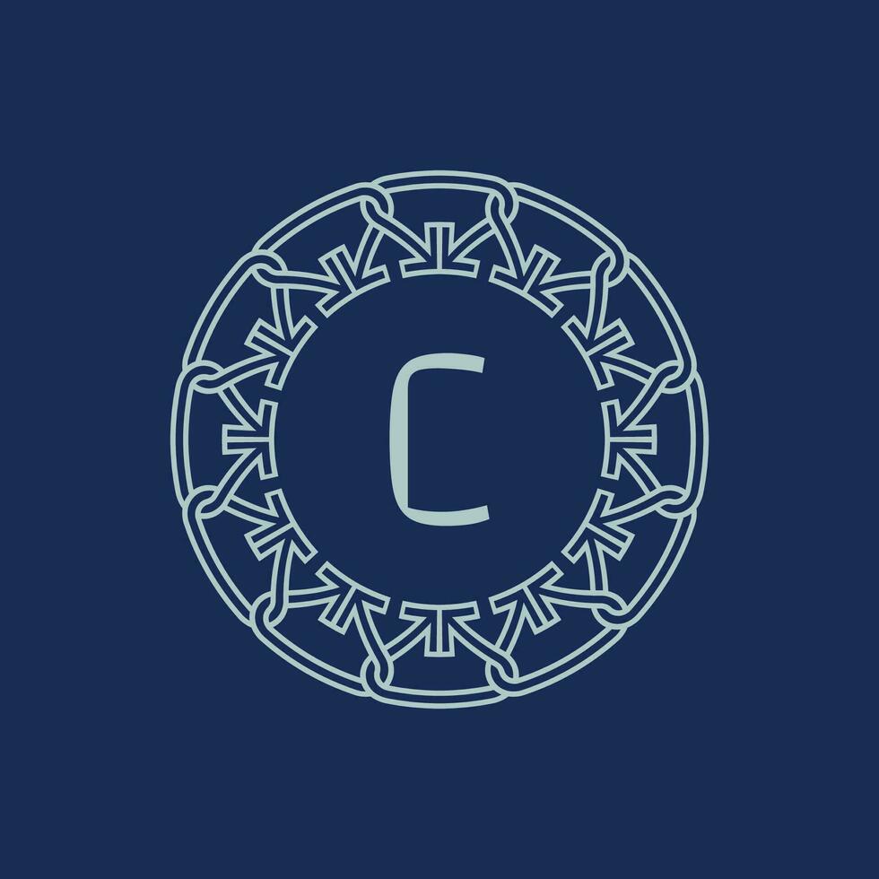 moderno emblema inicial letra C ornamental tribu modelo circular logo vector
