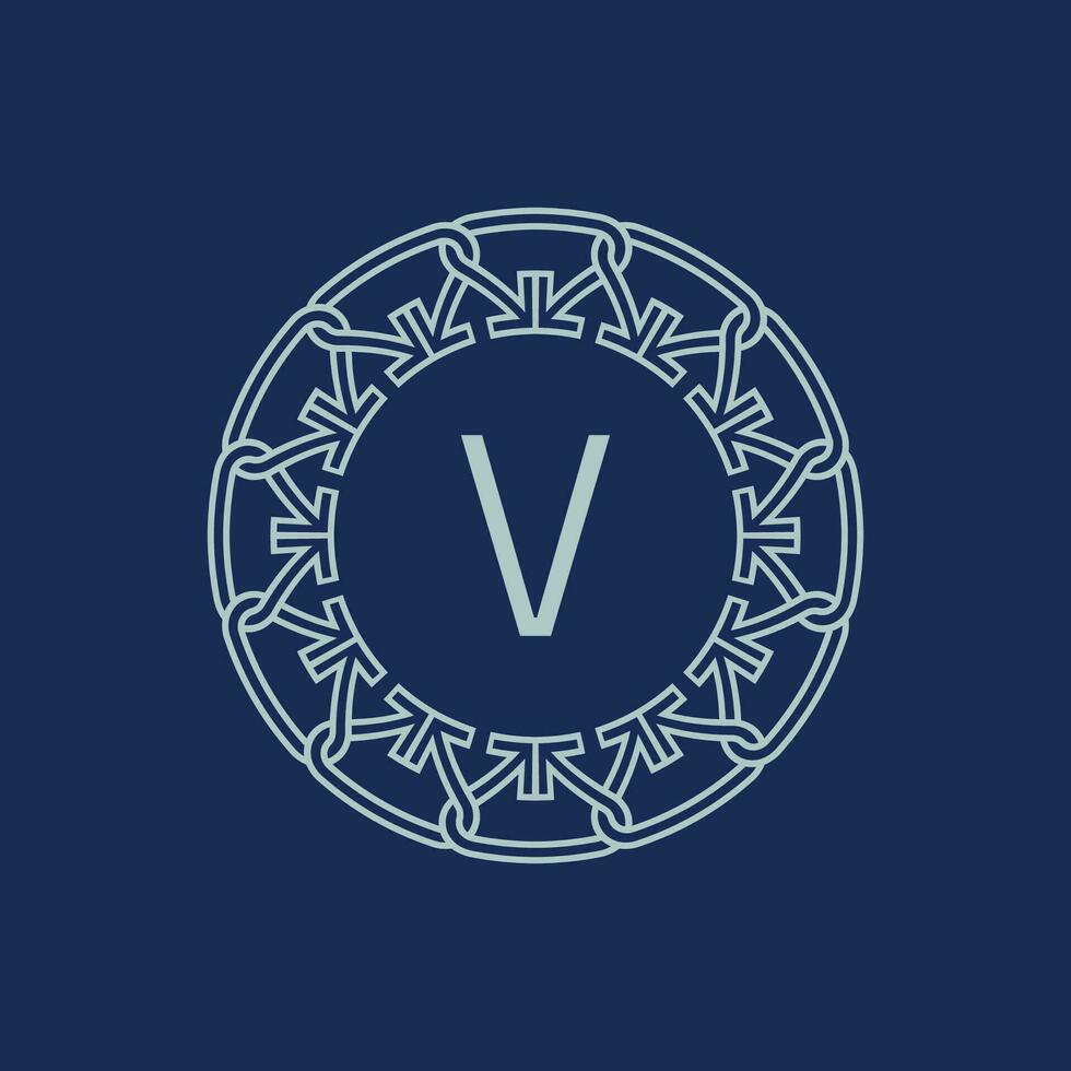 Modern emblem initial letter V ornamental tribe pattern circular logo vector