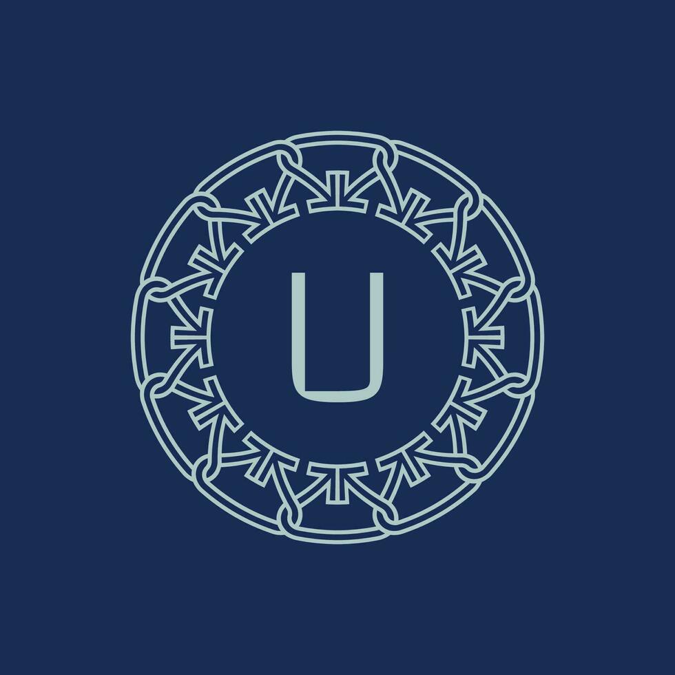 Modern emblem initial letter U ornamental tribe pattern circular logo vector