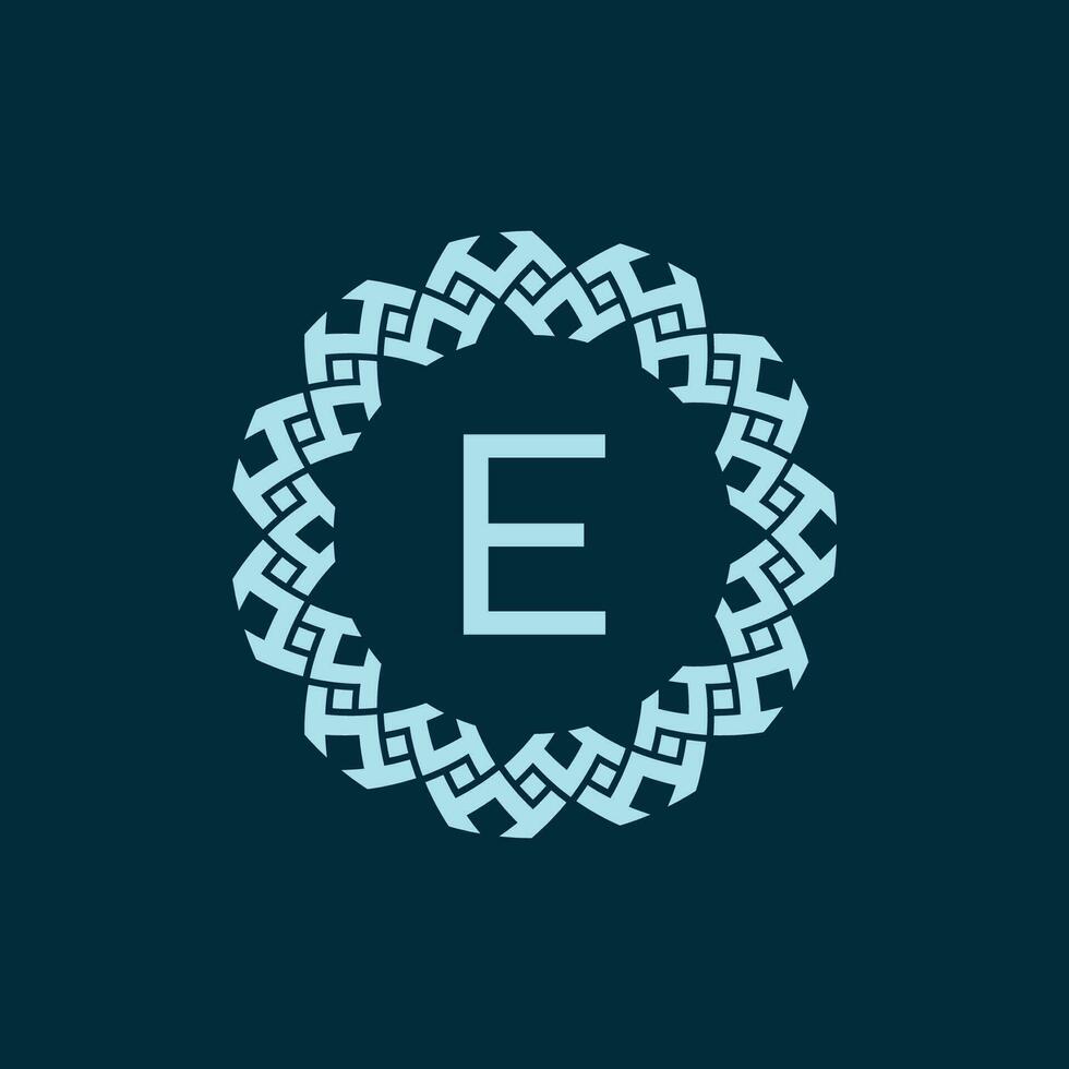 initial letter E ornamental emblem frame circle pattern logo vector