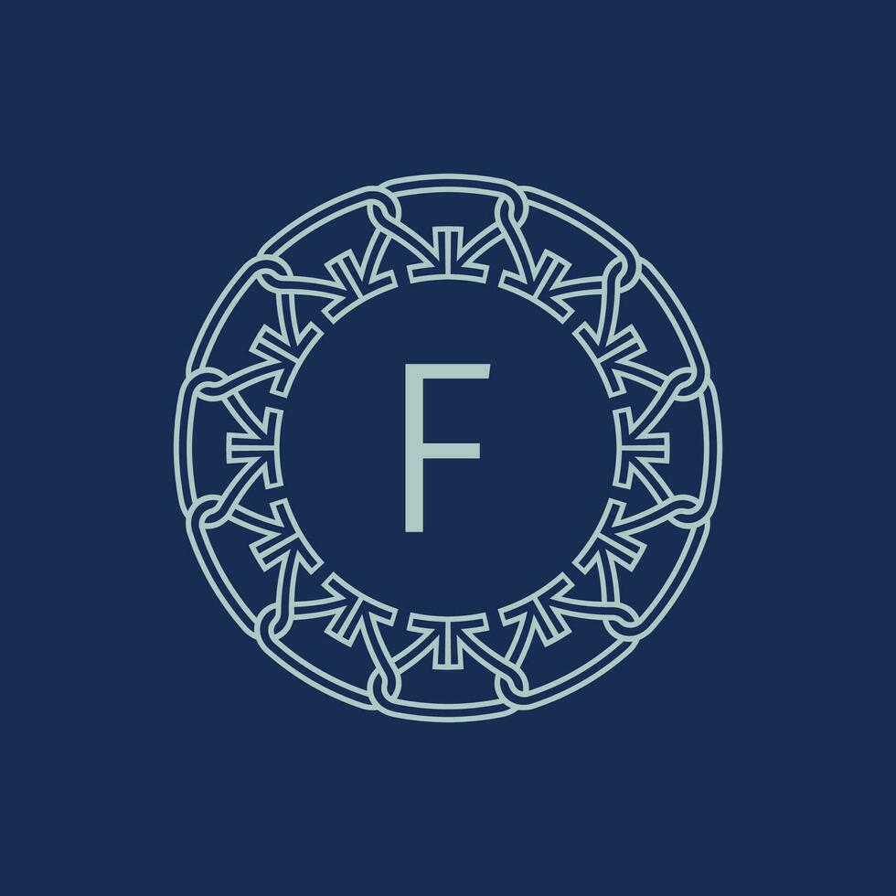 Modern emblem initial letter F ornamental tribe pattern circular logo vector