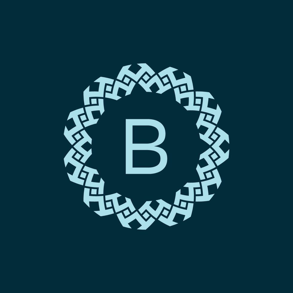 initial letter B ornamental emblem frame circle pattern logo vector