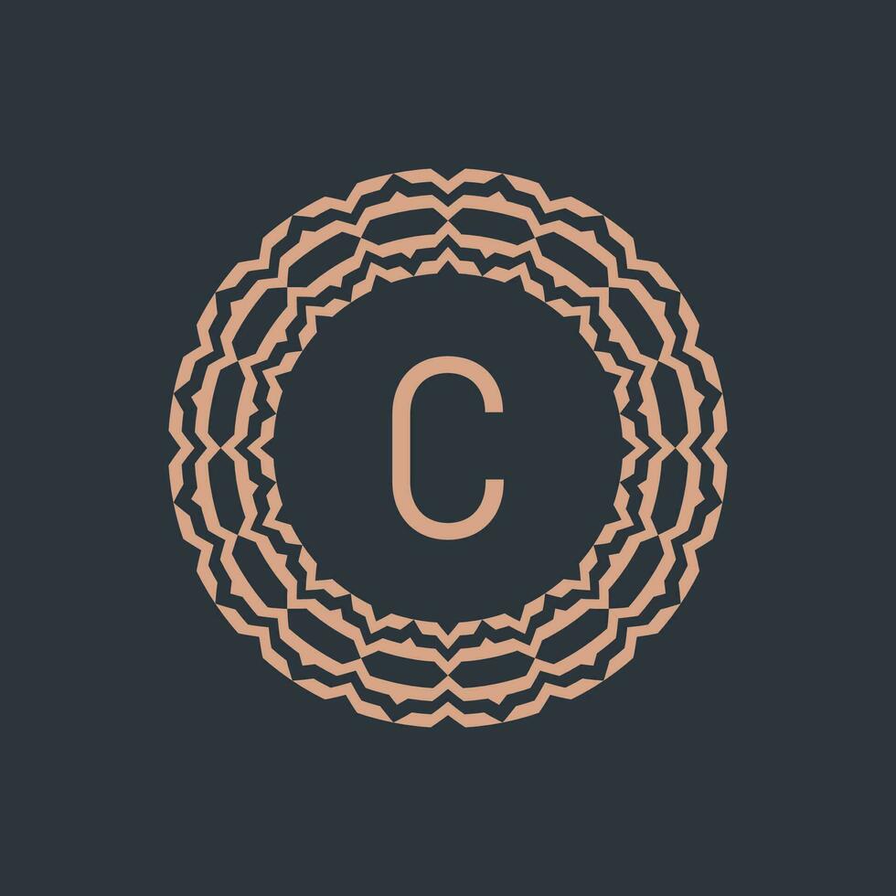 initial letter C ornamental emblem frame circle pattern logo vector